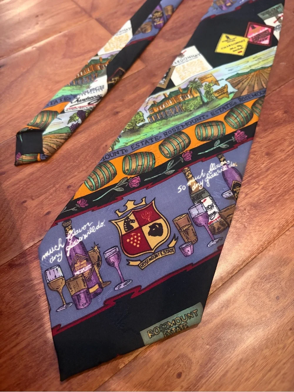 Nicole Miller Vintage 100% Silk Wine/Vineyard Graphic Printed Tie